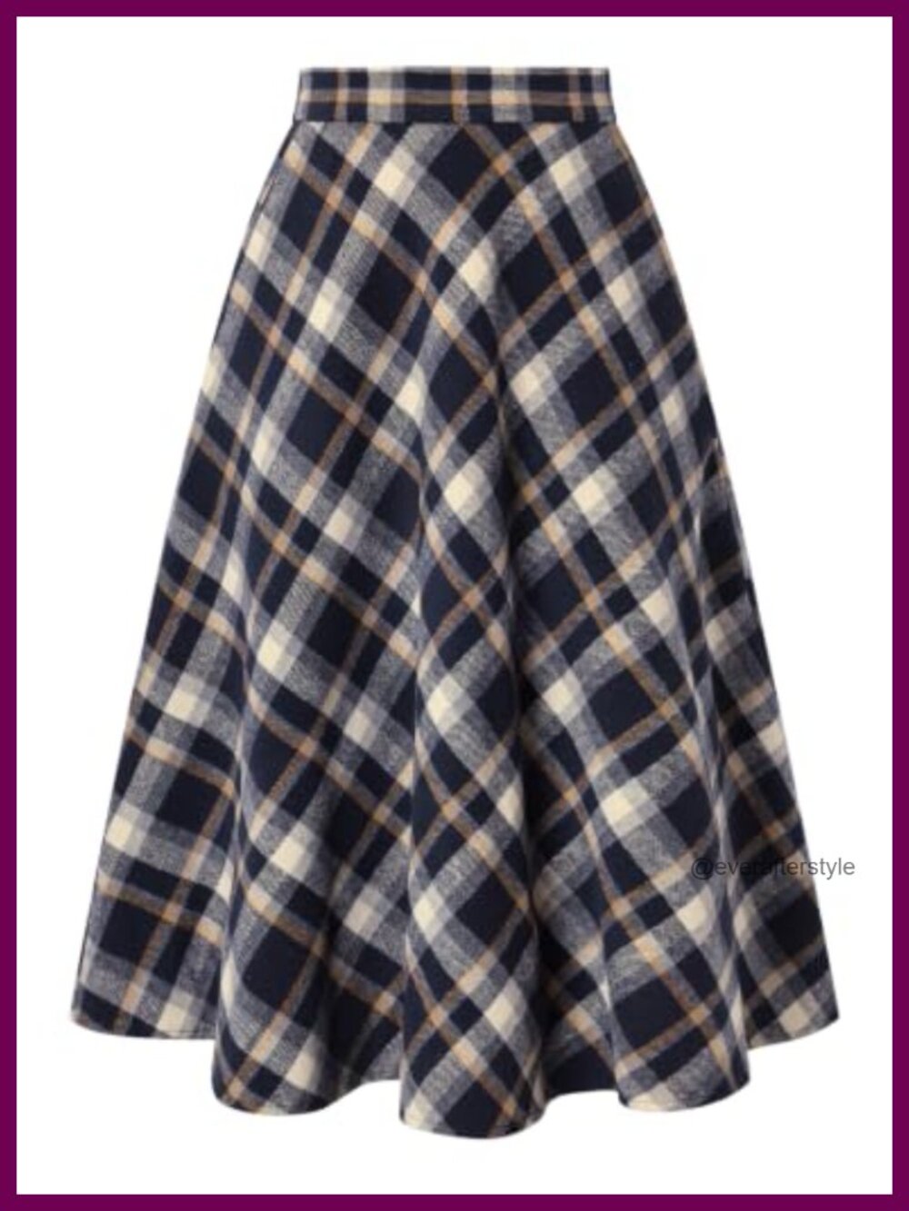 Plaid A-Line Midi Skirt with Pockets High Elastic Waist Flannel